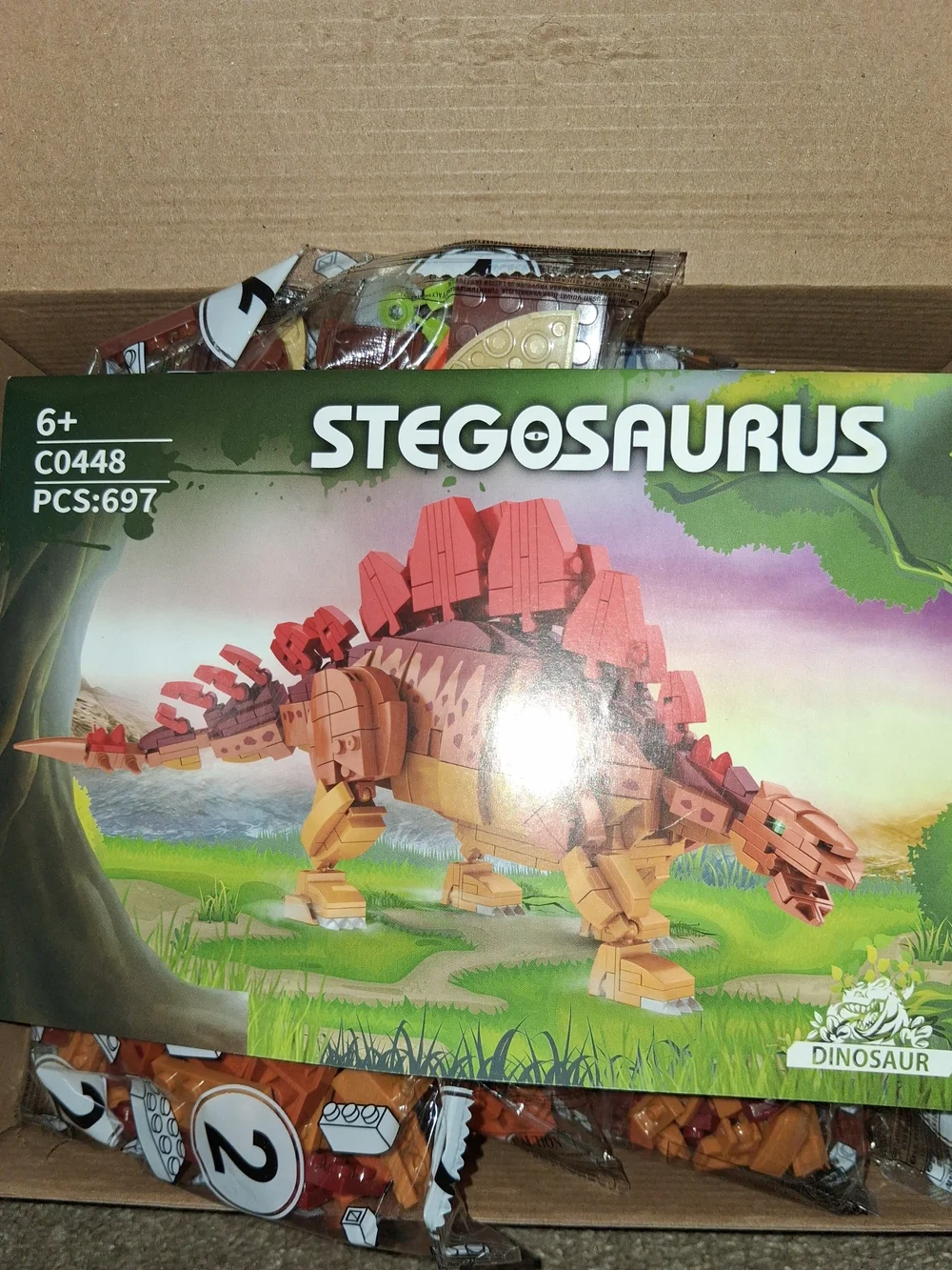Stegosaurus Building Block Toy - Red and Tan
